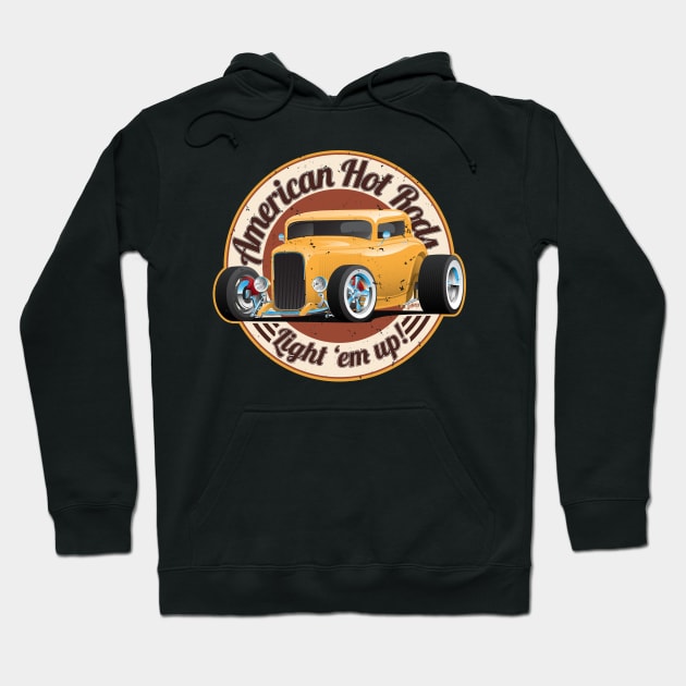 American Hot Rods Light 'Em Up Vintage Car Illustration Hoodie by hobrath